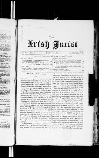 cover page of Irish Jurist published on June 18, 1853