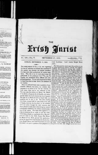 cover page of Irish Jurist published on September 17, 1853