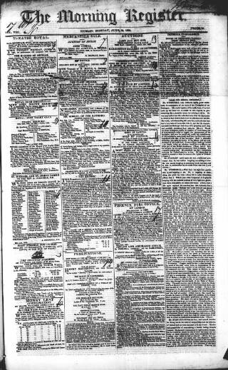cover page of Dublin Morning Register published on June 18, 1832