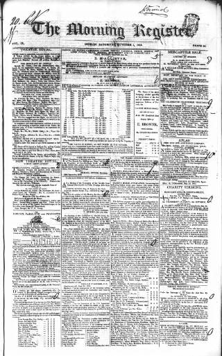 cover page of Dublin Morning Register published on October 5, 1833