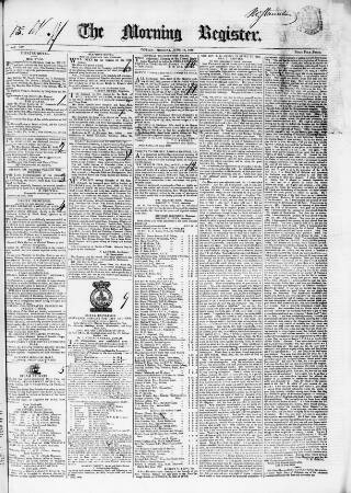 cover page of Dublin Morning Register published on June 18, 1838