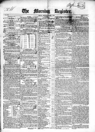 cover page of Dublin Morning Register published on April 1, 1840