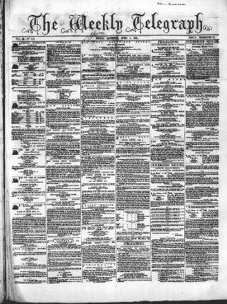 cover page of Catholic Telegraph published on April 1, 1854