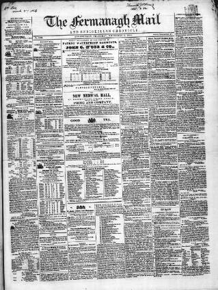 cover page of Enniskillen Chronicle and Erne Packet published on November 2, 1854