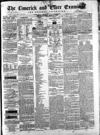 cover page of Limerick and Clare Examiner published on March 19, 1853
