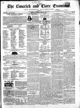 cover page of Limerick and Clare Examiner published on June 18, 1853