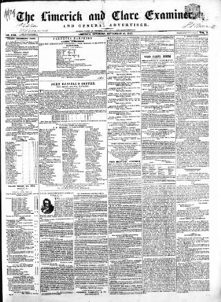 cover page of Limerick and Clare Examiner published on September 17, 1853