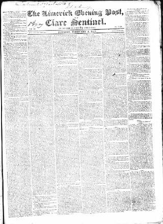 cover page of Limerick Evening Post published on February 2, 1830