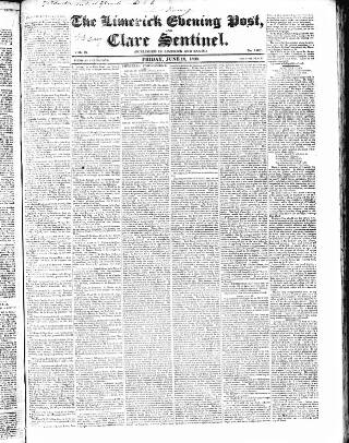 cover page of Limerick Evening Post published on June 18, 1830
