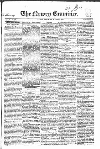 cover page of Newry Examiner and Louth Advertiser published on August 2, 1834