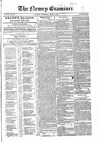 cover page of Newry Examiner and Louth Advertiser published on June 18, 1836