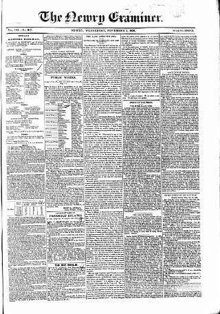cover page of Newry Examiner and Louth Advertiser published on November 2, 1836