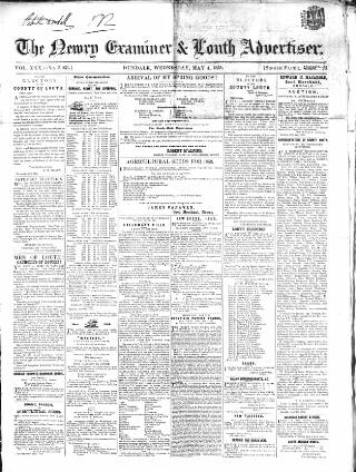 cover page of Newry Examiner and Louth Advertiser published on May 4, 1859