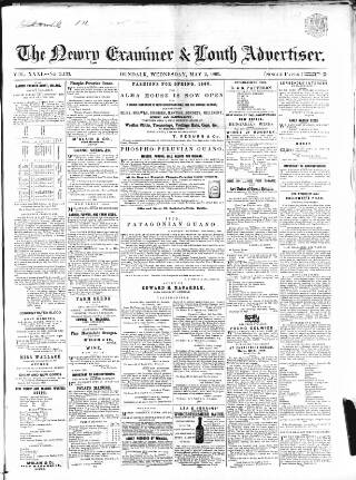 cover page of Newry Examiner and Louth Advertiser published on May 2, 1860