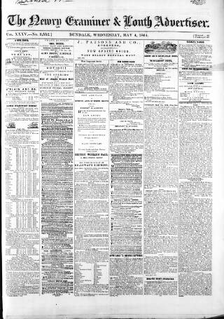 cover page of Newry Examiner and Louth Advertiser published on May 4, 1864