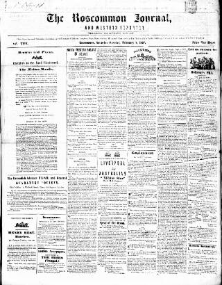 cover page of Roscommon Journal, and Western Impartial Reporter published on February 2, 1856
