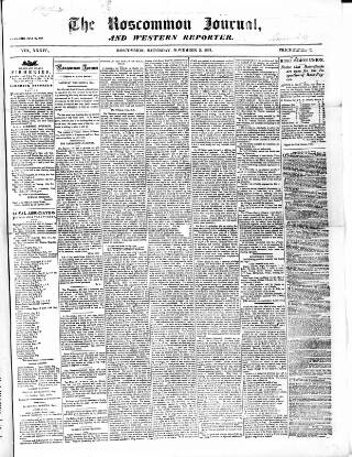 cover page of Roscommon Journal, and Western Impartial Reporter published on November 2, 1861