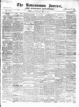 cover page of Roscommon Journal, and Western Impartial Reporter published on May 2, 1863