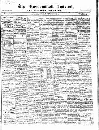cover page of Roscommon Journal, and Western Impartial Reporter published on September 17, 1864