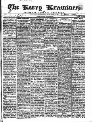 cover page of Kerry Examiner and Munster General Observer published on August 2, 1844