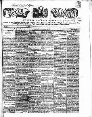 cover page of Kerry Examiner and Munster General Observer published on June 18, 1847