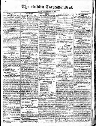 cover page of Dublin Correspondent published on February 22, 1823