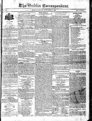 cover page of Dublin Correspondent published on September 23, 1823
