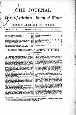 cover page of Journal of the Chemico-Agricultural Society of Ulster published on May 4, 1857