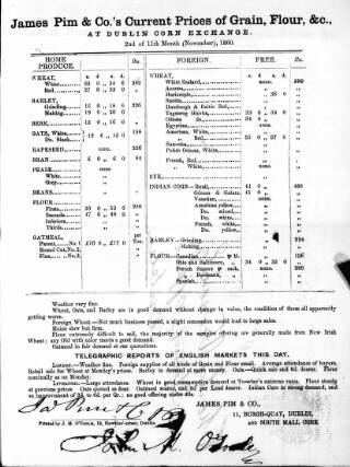 cover page of Current Prices of Grain at Dublin Corn Exchange published on November 2, 1860