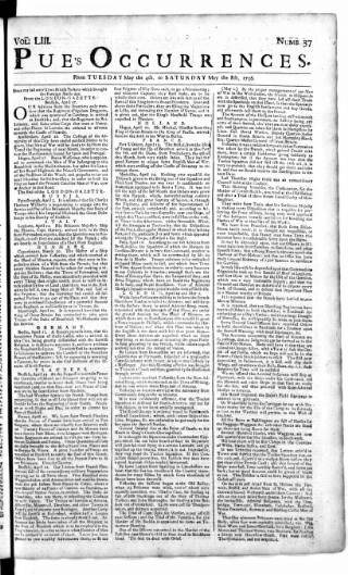 cover page of Pue's Occurrences published on May 4, 1756