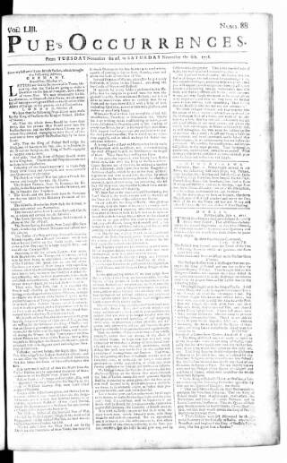 cover page of Pue's Occurrences published on November 2, 1756