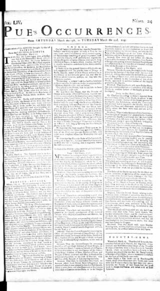 cover page of Pue's Occurrences published on March 19, 1757