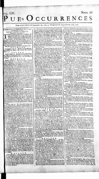 cover page of Pue's Occurrences published on September 17, 1757
