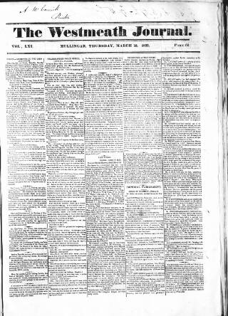 cover page of Westmeath Journal published on March 19, 1829