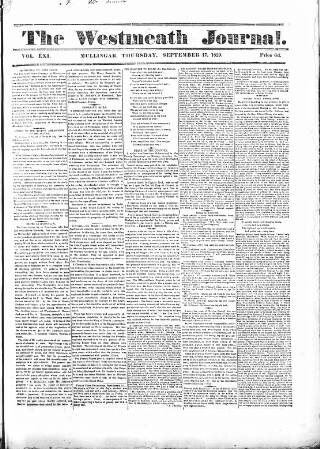 cover page of Westmeath Journal published on September 17, 1829