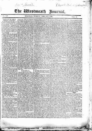 cover page of Westmeath Journal published on February 2, 1832