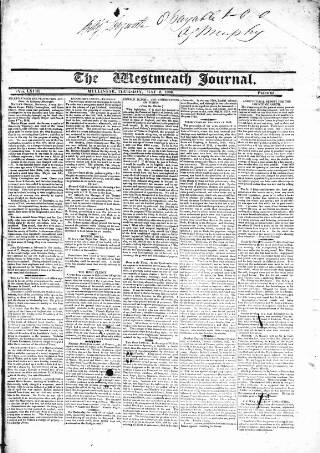 cover page of Westmeath Journal published on May 2, 1833