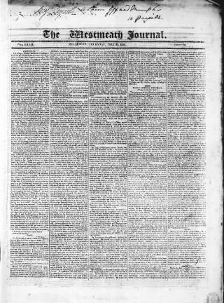 cover page of Westmeath Journal published on May 23, 1833