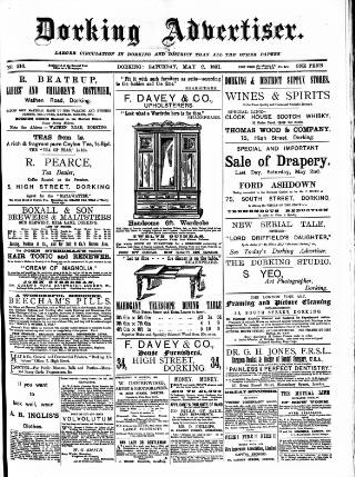 cover page of Dorking and Leatherhead Advertiser published on May 2, 1891