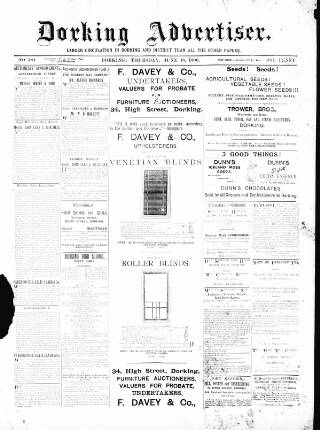 cover page of Dorking and Leatherhead Advertiser published on June 18, 1896