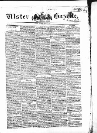 cover page of Ulster Gazette published on August 2, 1851