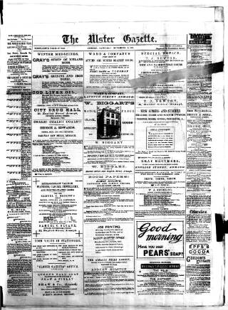 cover page of Ulster Gazette published on November 2, 1889