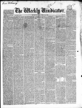 cover page of Weekly Vindicator published on February 2, 1850