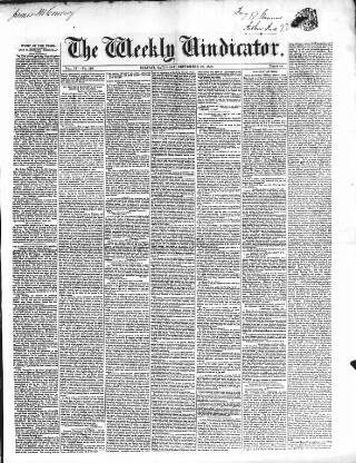 cover page of Weekly Vindicator published on September 28, 1850
