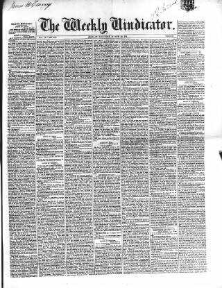 cover page of Weekly Vindicator published on March 29, 1851
