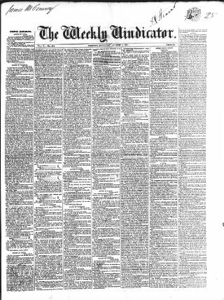 cover page of Weekly Vindicator published on August 2, 1851