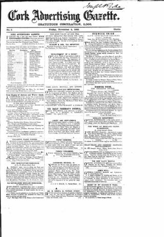 cover page of Cork Advertising Gazette published on November 2, 1855