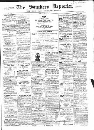 cover page of Southern Reporter and Cork Commercial Courier published on June 18, 1863