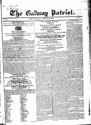 cover page of Galway Patriot published on February 20, 1839