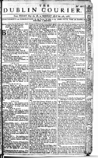 cover page of Dublin Courier published on May 4, 1761